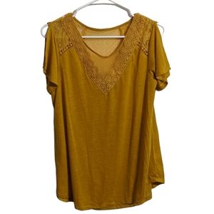 Tru Self Mustard Decorated Open Sleeve Top M